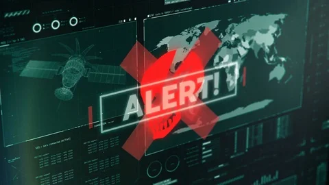 Warning message on screen, satellite security breach, terrorist attack alert Stock Footage 83087319