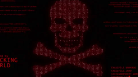 Warning message on screen Skull on computer screen Animation. Stock Footage 157991626