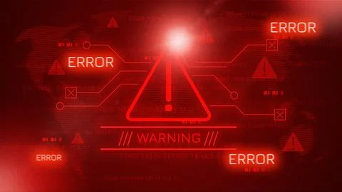 Warning message shows errors on a digital screen in a technology setting at Stockillustratie