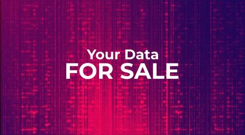 Warning Message Your Data for Sale Displayed Over Red Binary Code Background Stock Illustration