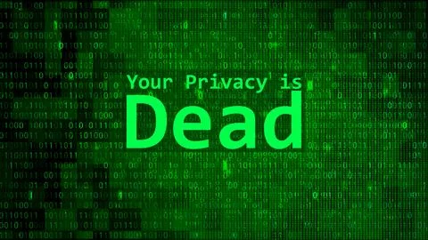 Warning Message Your Privacy is Dead Displayed Over Green Binary Code Background Stock Illustration
