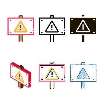 Warning multistyle nameplate icon vector outline Stock Illustration