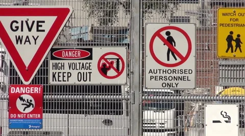 Warning Notices on Gate Video stock 44202421