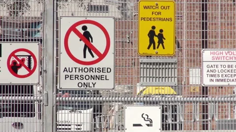 Warning Notices on Gate Video stock 44204572