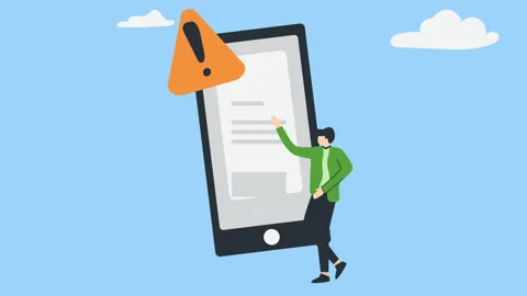 Warning notification symbol on mobile phone with people show reporting animation Stock Footage 292591183