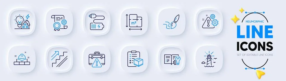 Warning, Parcel checklist and Construction document line icons for web app Stock Illustration