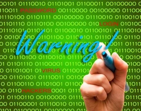 Warning password login virus hackers hand binary text Stock Illustration
