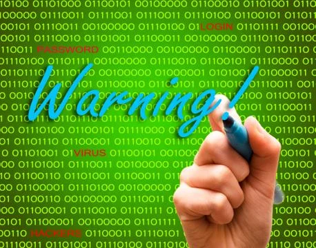 Warning password login virus hackers hand binary text Stock Illustration
