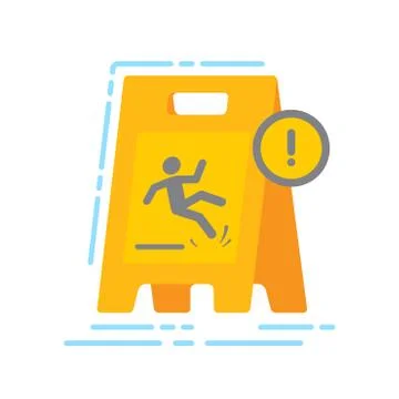 Warning plate with falling man flat color icon. Sign for web page, mobile app Stock Illustration