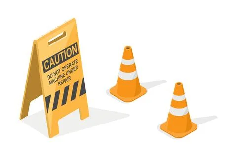 Warning Plate Maintenance concept isometric Stock Illustration