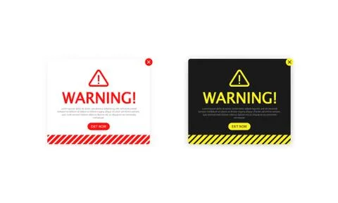 Warning pop up with flat design. Exclamation symbol. Web page for website Illustrazione stock