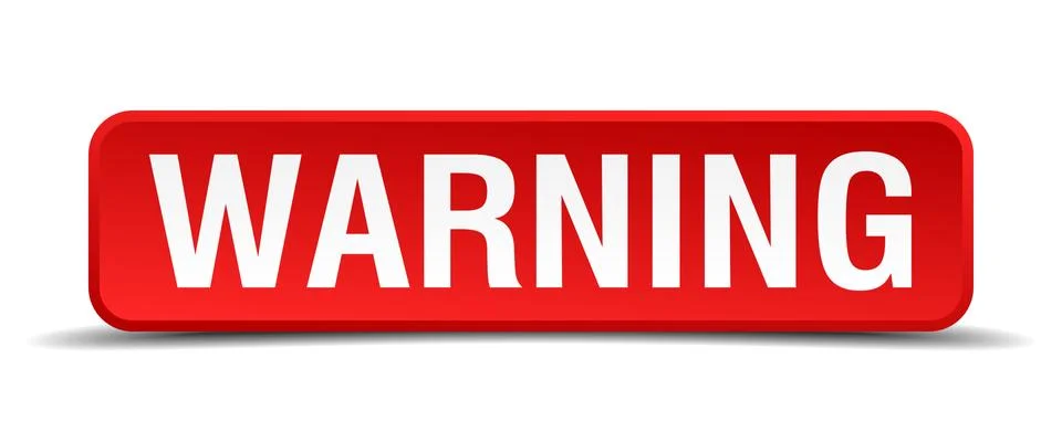 Warning red 3d square button isolated on white Stock Illustration