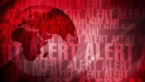 Warning red alert text on world globe serious backdrop for urgent information Stock Footage 271729217