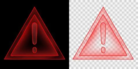 Warning Red Neon Triangle Icon with Exclamation Mark Glow Triangle Icon with Exc Stock Illustration