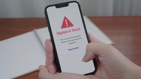 Warning to Replace Existing AI Result on Handheld Screen Stock Footage 340964968