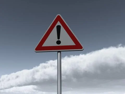 Warning roadsign under cloudy blue sky - 3d illustration Stock-Illustration