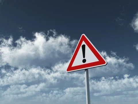 Warning roadsign under cloudy blue sky - 3d illustration Stock Illustration