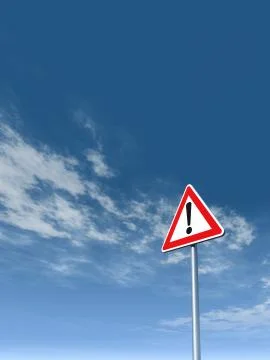 Warning roadsign under cloudy blue sky - 3d illustration Stockillustratie
