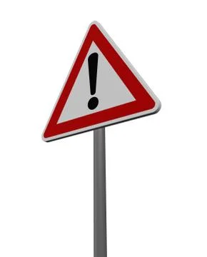 Warning roadsign on white background - 3d illustration Illustrazione stock