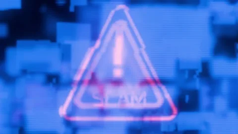 Warning: scam. Red icon with an exclamation point and the word "scam. Stock Footage 340360828