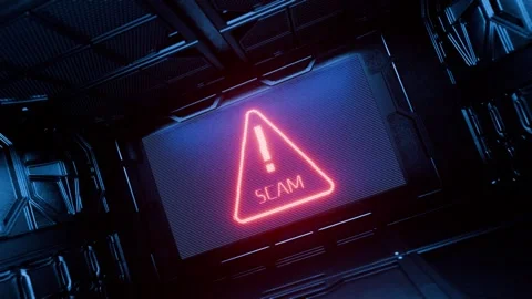 Warning: scam-related imagery set against a high-tech backdrop. Stock Footage 340419668
