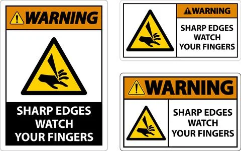 Warning Sharp Edges Watch Your Fingers On White Background Stock Illustration