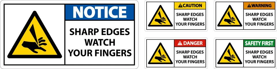 Warning Sharp Edges Watch Your Fingers On White Background Stock Illustration