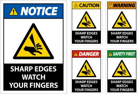 Warning Sharp Edges Watch Your Fingers On White Background Stock Illustration