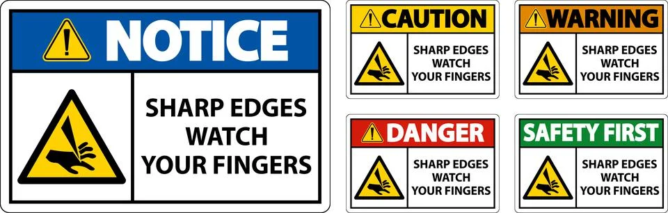 Warning Sharp Edges Watch Your Fingers On White Background Stock Illustration