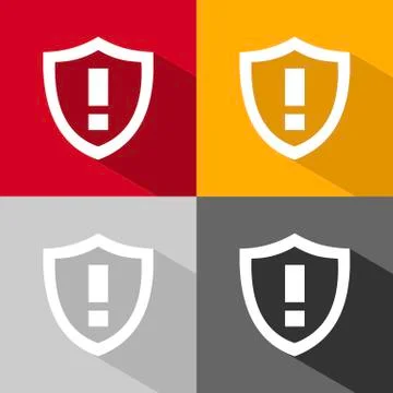 Warning shield icon with shade on colored background Stock Illustration