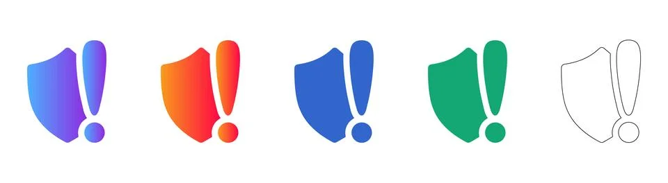 Warning Shield Icons Set Stock Illustration