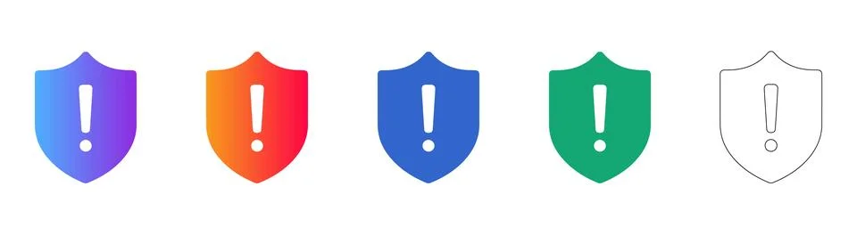Warning Shield Security Icon Set Stock Illustration