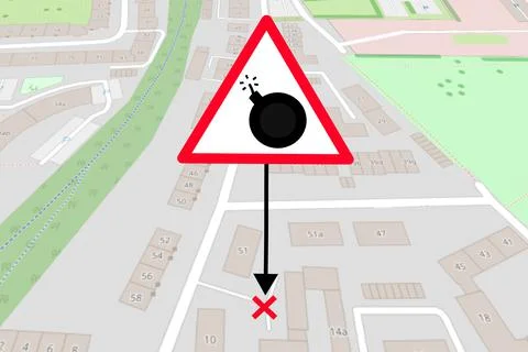 Warning sign about explosive danger on map Stock Photos