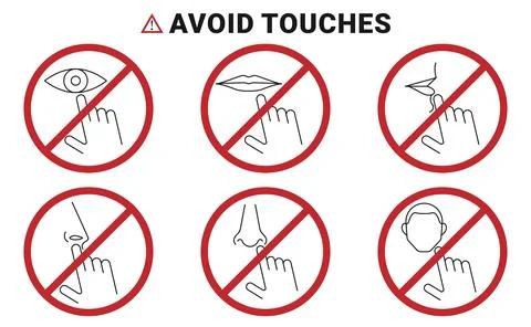 Warning sign of avoid touching of eyes, nose, mouth and face. Virus spread preve Stock Illustration