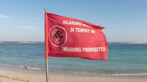 Warning Sign on the beach in Bali do not swim Stock Footage 41379083