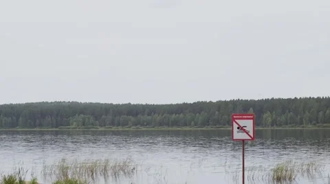 Warning sign at the beach, Caution No Swimming allowed Stock-Footage 56058187