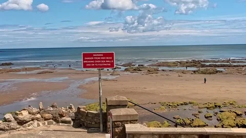 Warning sign on the beach. Push in shot Video stock 313566326