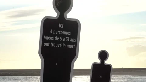 Warning Sign At The Beach Written In Black Human Shape Standee. Here 4 Stock Footage 158979751