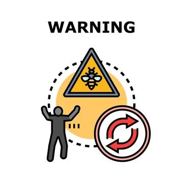 Warning sign with bee icon and person reacting Stock Illustration