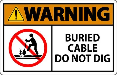 Warning Sign Buried Cable, Do Not Dig On White Background Stock Illustration