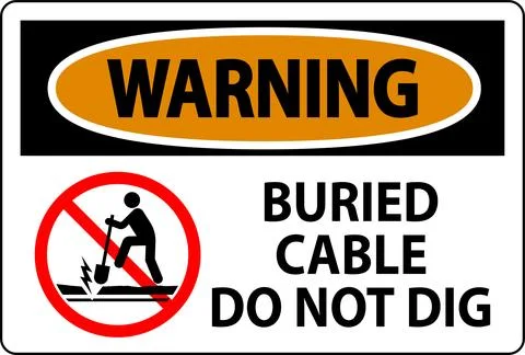 Warning Sign Buried Cable, Do Not Dig On White Background Illustrazione stock