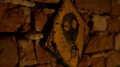 Warning sign in the cellar radiation Stock Footage 75614293