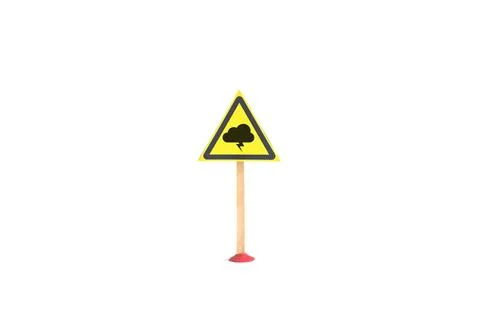 Warning sign "clouds or thunderclouds" in the form of a yellow triangle Stock Photos