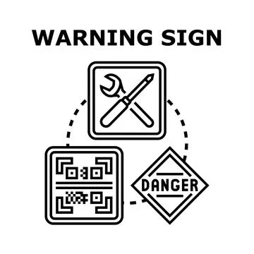 Warning sign concept with tools and digital scan 스톡 일러스트