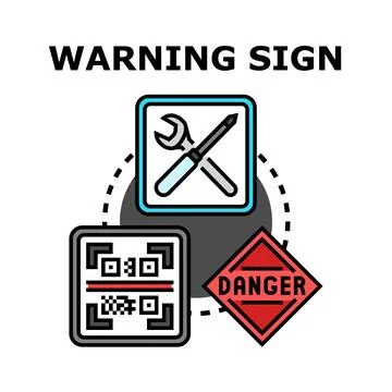 Warning sign concept with tools and digital scan Illustration