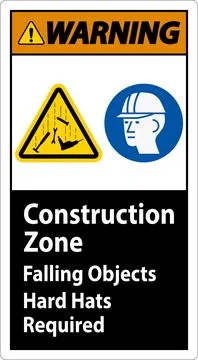 Warning Sign, Construction Zone, Falling Objects Hard Hats Required Stock Illustration