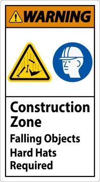 Warning Sign, Construction Zone, Falling Objects Hard Hats Required Illustrazione stock