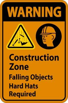 Warning Sign, Construction Zone, Falling Objects Hard Hats Required Stock Illustration