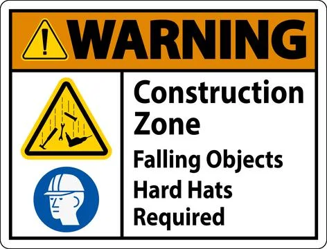 Warning Sign, Construction Zone, Falling Objects Hard Hats Required Stock Illustration