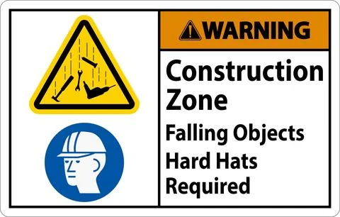 Warning Sign, Construction Zone, Falling Objects Hard Hats Required Stock Illustration